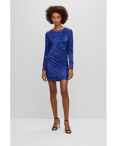 BOSS Slim-fit Dress With Sequin Embellishments - Blue