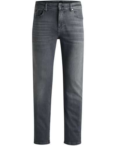 BOSS Graue Regular-Fit Jeans aus besonders softem Denim