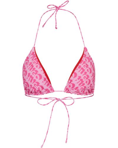 HUGO Triangle Bikini Top With Repeat Logo Print - Pink