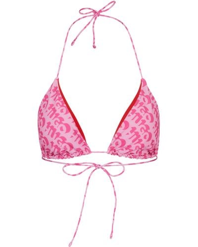 HUGO Haut de bikini triangle à logo imprimé répété - Rose