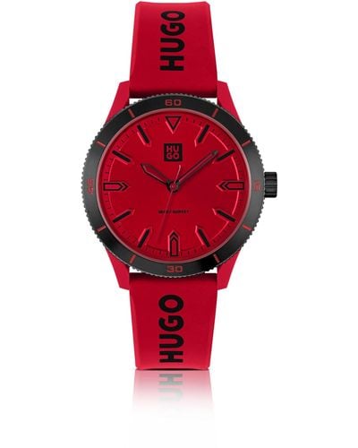 HUGO Red-dial Watch With Red Silicone Strap