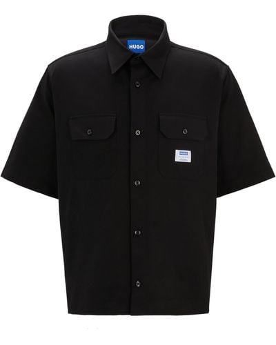 HUGO Loose-Fit Hemd aus Baumwoll-Twill mit Logo-Aufnäher - Schwarz