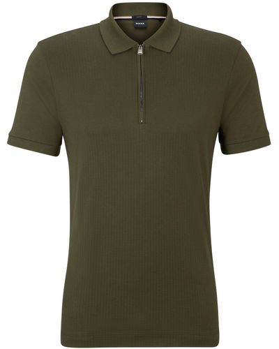 BOSS Slim-Fit Poloshirt aus strukturierter Baumwolle mit Reißverschlussleiste - Grün