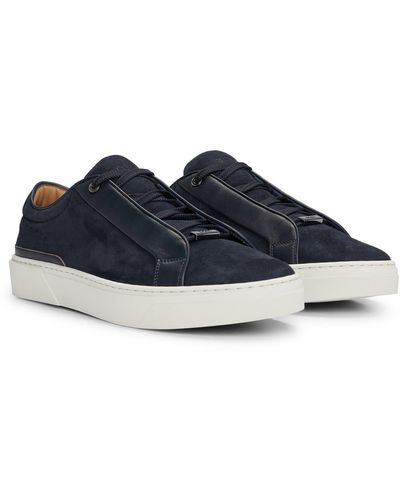 BOSS Gary Italian-made Trainers In Leather And Suede - Blue