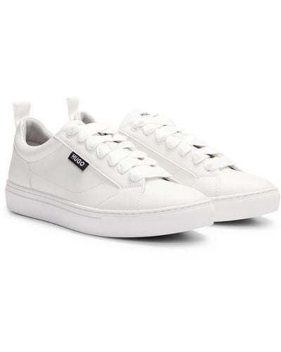 HUGO Cupsole Trainers In Faux Leather With Logo Flag - White