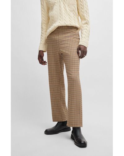 HUGO Modern-fit Pants In Houndstooth Stretch Material - Natural