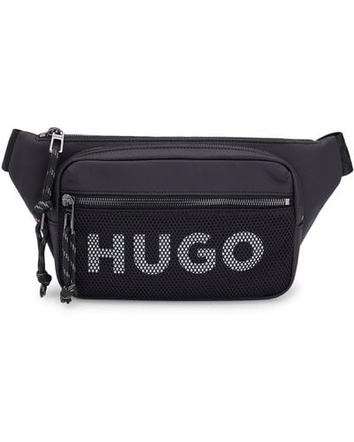 HUGO Belt Bag With Contrast Logo And Mesh Overlay - Black