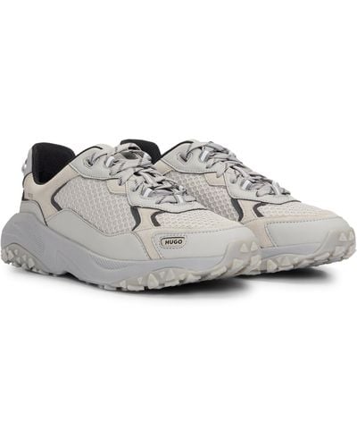 HUGO Mixed-material Sneakers With Leather Facings - White