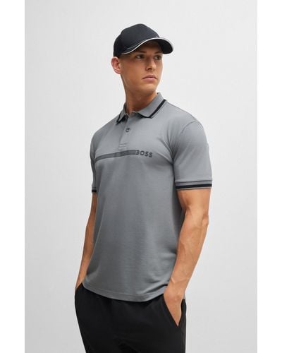 BOSS Cotton-blend Polo Shirt With Stripes And Logo - Grey