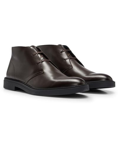 BOSS Leather Desert Boots With Branded Details - Brown