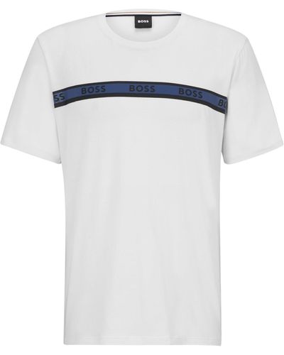 BOSS by HUGO BOSS Pyjama-Shirt aus Stretch-Baumwolle mit Logo-Streifen - Weiß