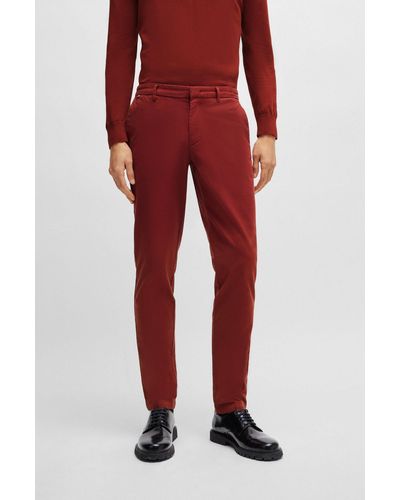 BOSS Chinos slim fit en tejido de gabardina de algodón elástico - Rojo