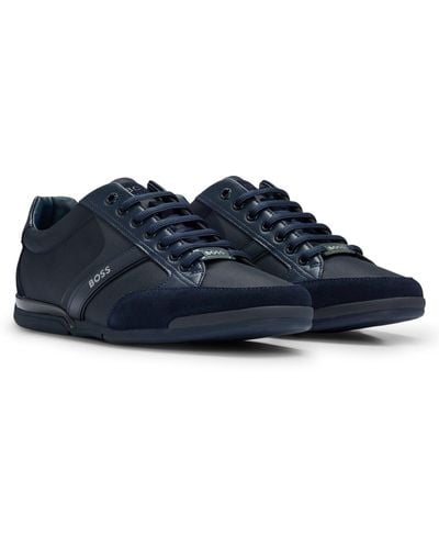 BOSS Sneakers in materiali misti con pelle scamosciata e similpelle - Blu