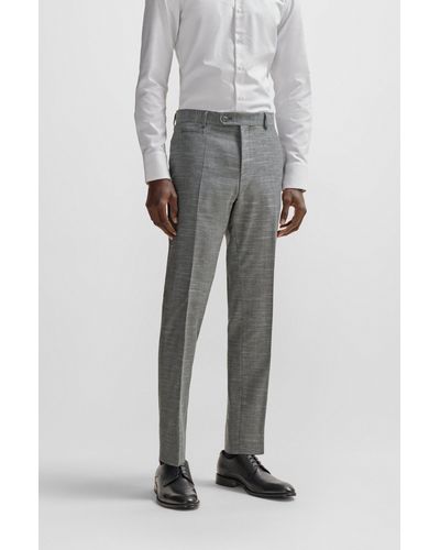 BOSS Slim-fit Pants In A Patterned Wool Blend - Metallic