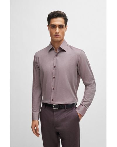 BOSS Regular-fit Shirt In Easy-iron Oxford Stretch Cotton - Purple