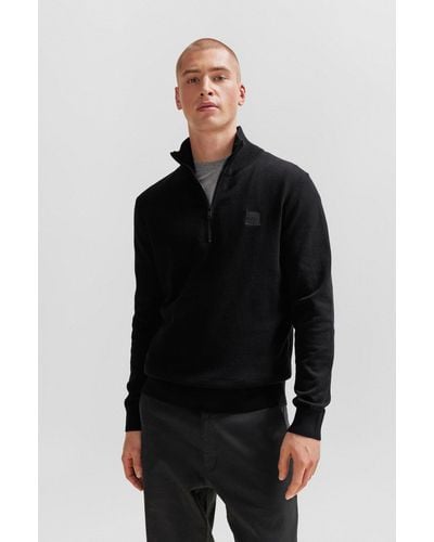BOSS by HUGO BOSS Zip-neck Knitted Jumper In Cotton And Cashmere - Black