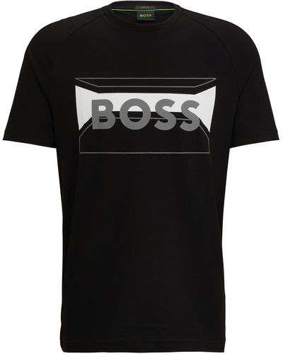 BOSS Regular-fit T-shirt Van Een Katoenmix Met Logo-artwork - Zwart