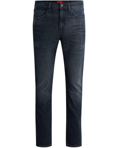 HUGO Slim-Fit Jeans aus Stretch-Denim mit Akzenten im Used-Look - Blau