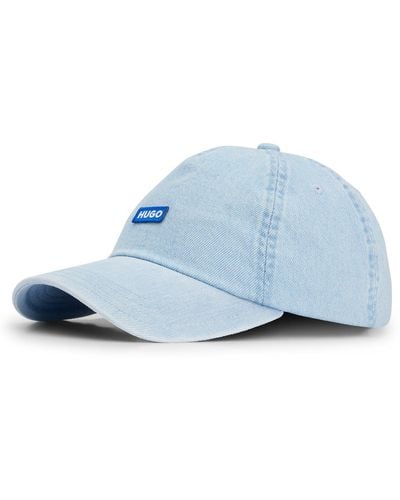 HUGO Washed-denim Cap With Blue Logo