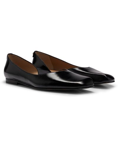 BOSS Ballerina Flats In Leather With Asymmetric Design - Black