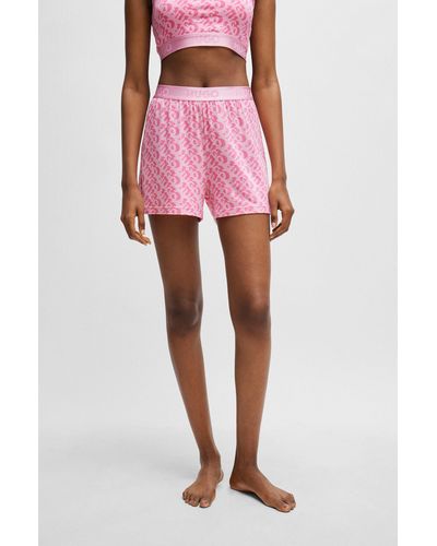 HUGO Short de pyjama en jersey stretch à imprimé saisonnier - Rose