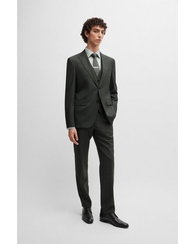 BOSS Regular-fit Three-piece Suit In Melange Virgin Wool - Black