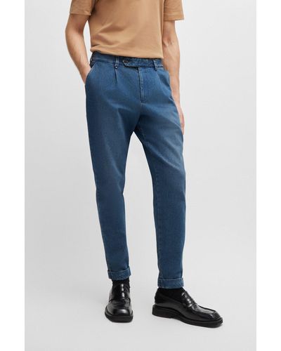 BOSS Slim-fit Trousers In Blue Cotton Denim