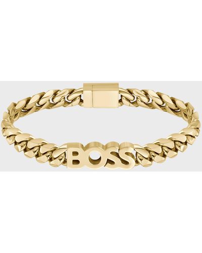 BOSS Bracelet à chaîne dorée avec logo lettres - Métallisé