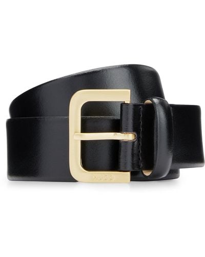 HUGO Italian-leather Belt With Engraved Pin Buckle - Black