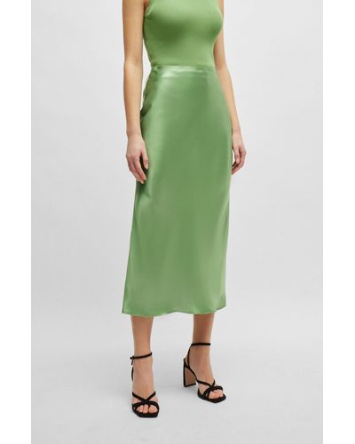 BOSS Liquid-fabric Maxi Skirt With Diagonal Seam Detail - Green