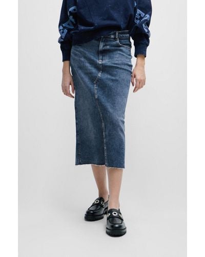 BOSS Slim-fit Midi Skirt In Stretch Denim - Blue