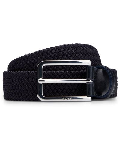 BOSS Woven Belt With Leather Facings - Blue