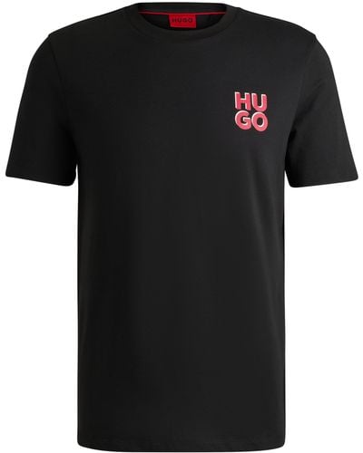 HUGO T-Shirt aus Baumwoll-Jersey mit Stack-Logo-Print - Schwarz
