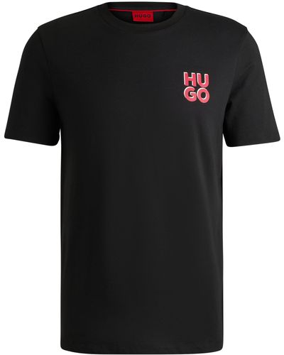HUGO T-shirt en jersey de coton avec logo revisité imprimé - Noir