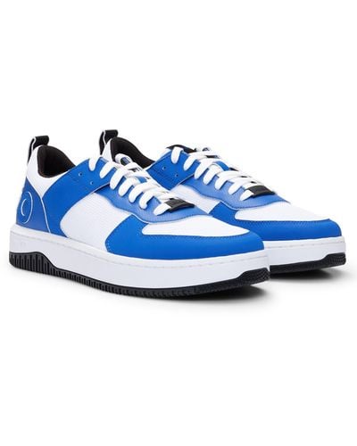 HUGO Mixed-material Trainers With Raised-logo Backtab - Blue