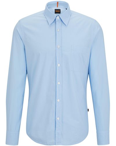 BOSS Regular-fit Overhemd Van Popeline Van Biologische Katoen - Blauw