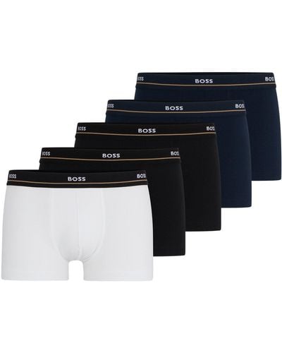 BOSS Five-pack Of Stretch-cotton Trunks With Logo Waistbands - Blue