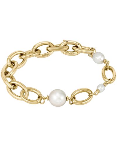 BOSS Bracelet chaîne doré avec perles d'eau douce - Métallisé