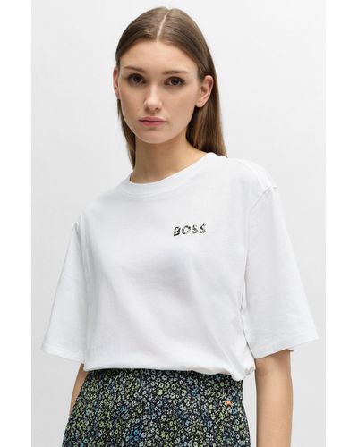 BOSS T-shirt en coton à logo artistique - Blanc