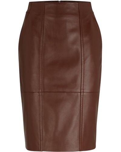 BOSS Seam-detail Pencil Skirt In Lamb Leather - Brown