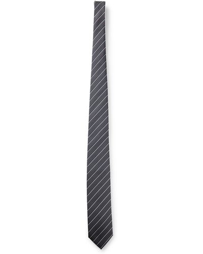BOSS Gestreifte Krawatte aus Material-Mix mit Seiden-Anteil und Jacquard-Muster - Weiß
