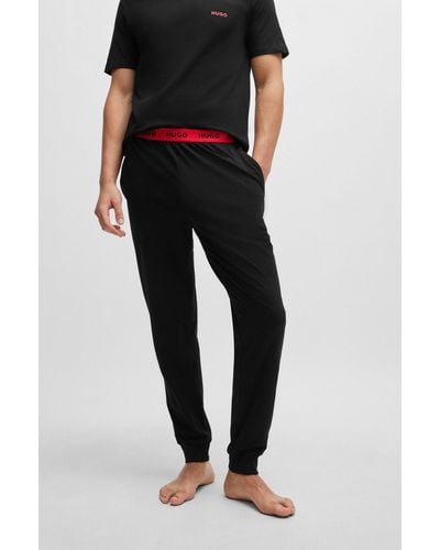 HUGO Stretch-cotton Pyjama Bottoms With Logo Waistband - Black