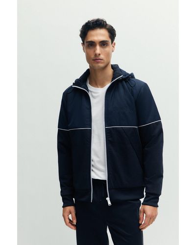BOSS Hybrid Zip-up Hoodie With Piping And Raised Logo - Blue