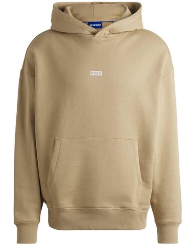 HUGO Cotton-terry Loose-fit Hoodie With Logo Details - Natural