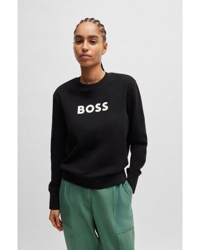 BOSS Cotton-terry Sweatshirt With Contrast Logo - Black