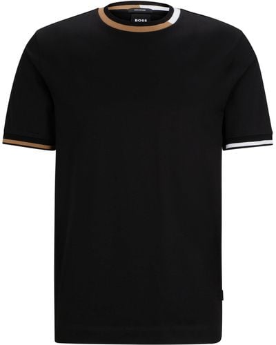 BOSS T-shirt Van Gemerceriseerde Katoen Met Kenmerkende Streepdetails - Zwart