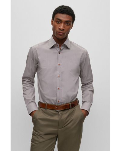 BOSS Regular-fit Shirt In Patterned Stretch Cotton - Gray