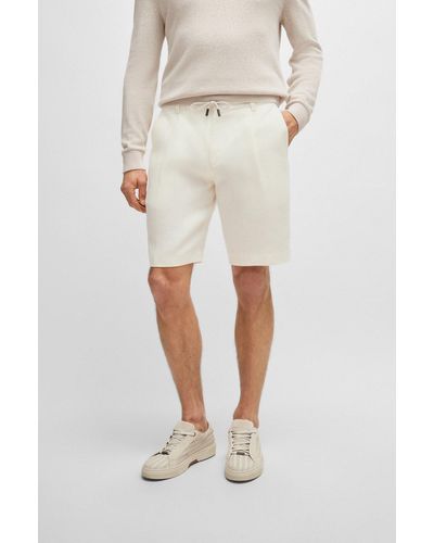 BOSS Herringbone-linen Shorts With Front Pleats And Drawcord - Natural