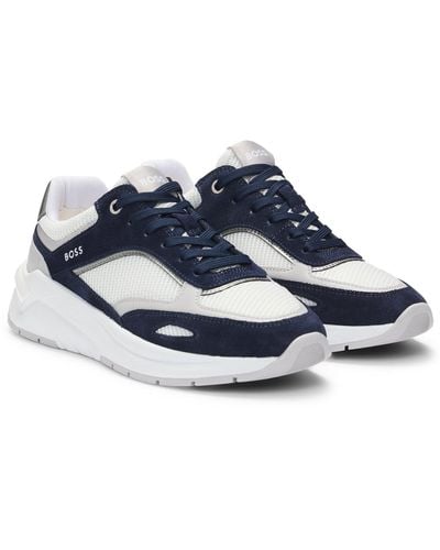 BOSS Mixed-material Trainers With Suede And Mesh - Blue