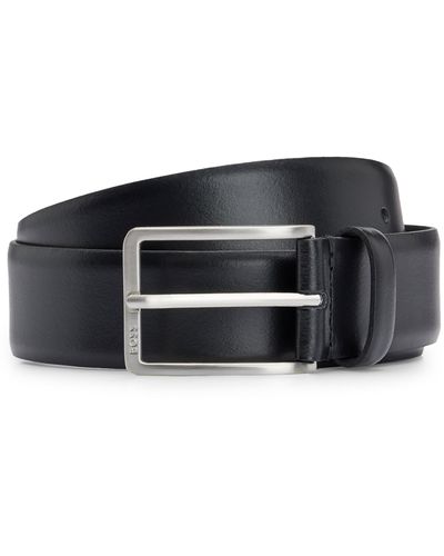 BOSS Italian-made Leather Belt With Engraved-logo Buckle - Black